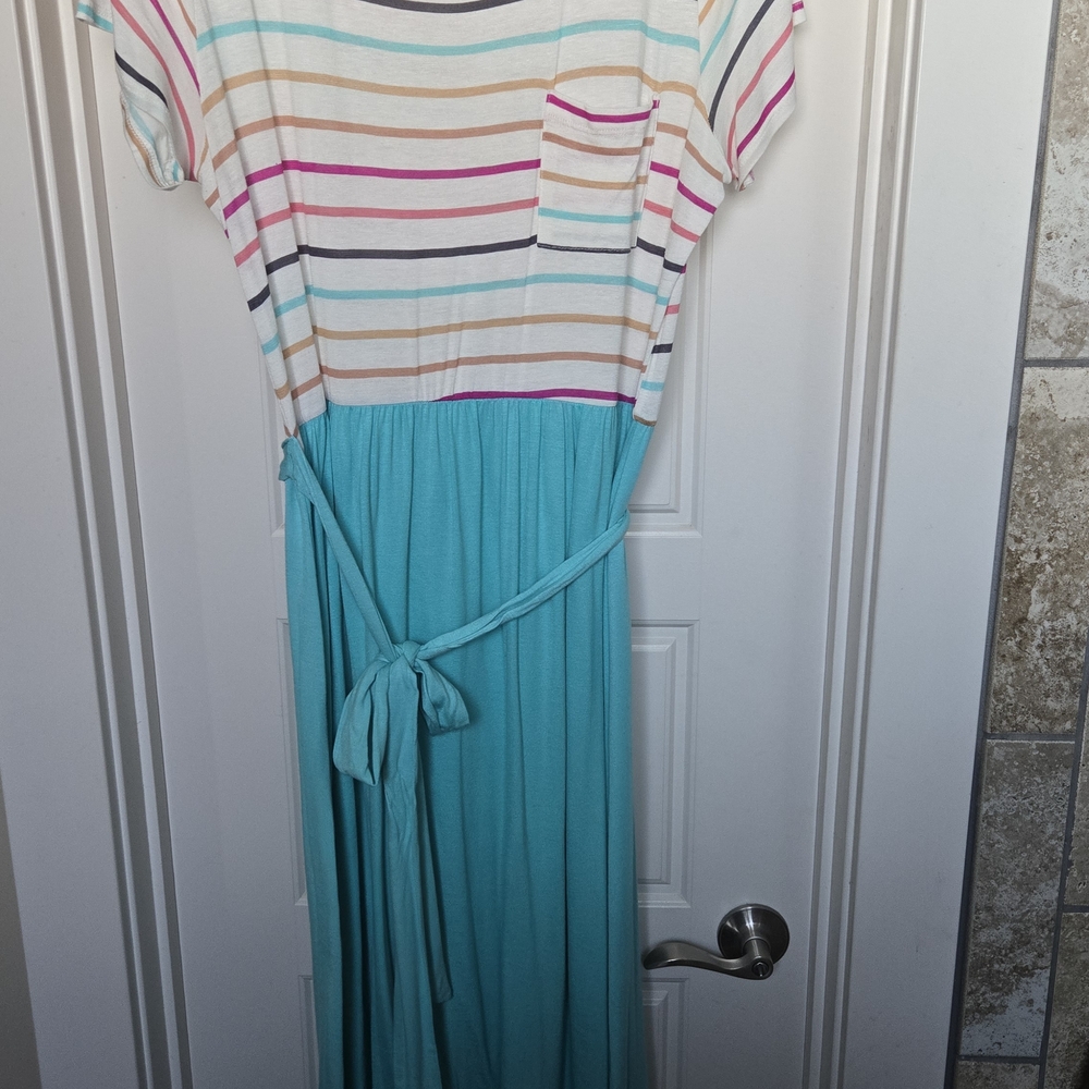 Striped Multicolor Maxi Dress with Teal Skirt